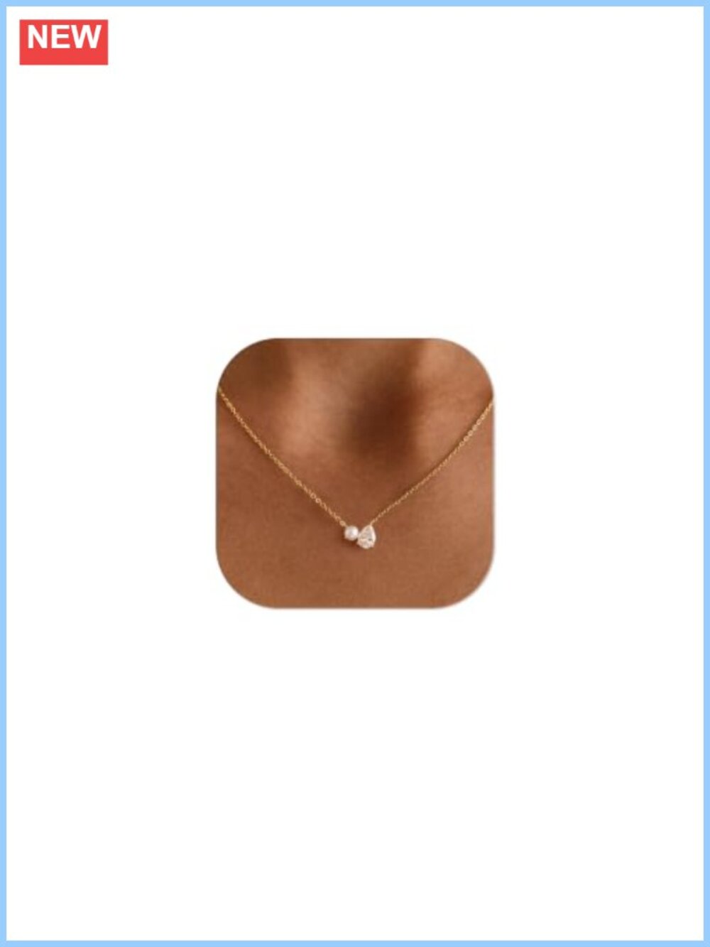 14K Gold Plated CZ Pearl Pendant Necklace Dainty Adjustable